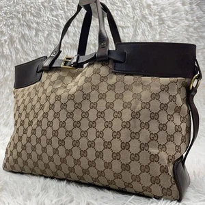 Gucci GG Canvas Leather Tote Bag Black Authentic Excellent Condition - Picture 1 of 10