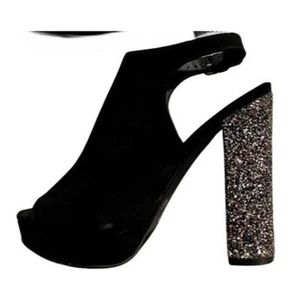 Charlotte Russe Heels Womens 6 Black Faux Suede Peep Toe Sparkly 5” Heels - Picture 1 of 7