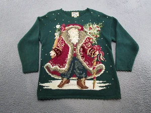 Heirloo Collectibles Green Christmas Sweater Women's Size L Old Style Santa - Picture 1 of 11