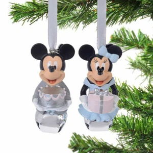 Mickey & Minnie Mouse Jingle Bell Xmas Ornament Set Birthday Wedding Cake Disney - Picture 1 of 6