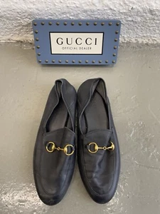 Auténtico Mocasín GUCCI WMNS 5US 35EU Sin Cordones Jordaan Horsebit Cuero Negro - Imagen 1 de 13