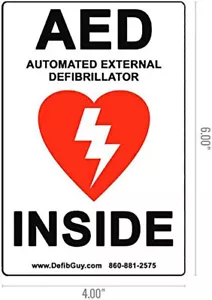 4"x6" Vinyl UV resistant Weatherproof AED label Automated External Defibrillator - Picture 1 of 2