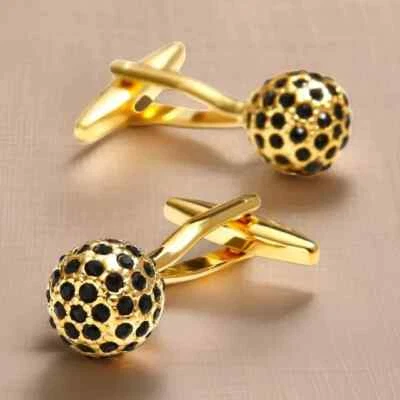 14K Yellow Gold Plated Cufflinks For Men 1.20Ct Lab Created Round Black Diamond - Image 1 of 4