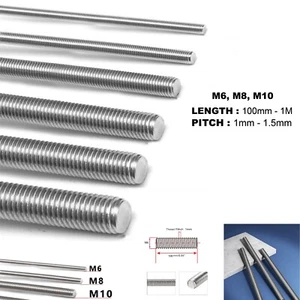 M6 M8 M10 A2 STAINLESS STEEL ALL THREADED ROD FULL THREAD STUDDING BAR 10mm - 1M - Picture 1 of 19