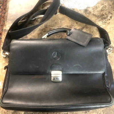 Italian Mercedes-Benz Large Leather Messenger Bag Briefcase Laptop Carrier - Image 1 of 4