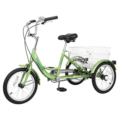 Triciclo 16/24 polegadas velocidade única adulto criança 3 rodas bicicleta triciclo com cesta removível - Imagem 1 de 4
