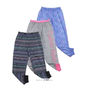 Calvin Klein Girls 3 Pack Medium 10/12 Sleep Jogger Pants Heart Blue Gray Black - Picture 1 of 4