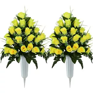 Artificial Cemetery Flowers Grave Decorations Roses Memorial Flowers Bouquet ... - Picture 1 of 6