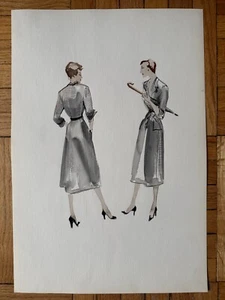 Original Rare Vintage Fashion Illustration Vogue Early 1950's Gouache Paper OOAK - Picture 1 of 10
