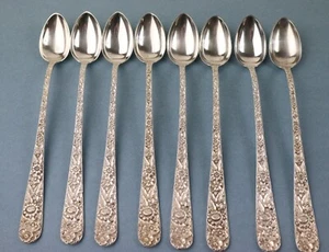 S Kirk Son Repousse sterling 8 iced tea spoons NO Mono - Picture 1 of 7