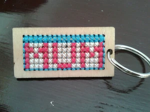 completed cross stitch keyring Gift - Mum - rectangle - Picture 1 of 1