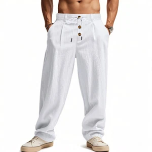 Casual Men's Button Design Loose Breathable Pants - Picture 1 of 32