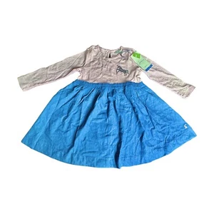 Joules Lilac Unicorn Stripe Hampton Ruffle Waist A-Line Dress Size 4Y - Picture 1 of 4