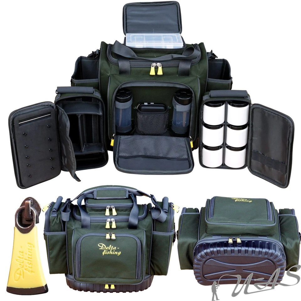 Delta Fishing XXL Luxus Karpfentasche mit Tackle Box Dip Gläser Angel Tasche Kva - Bild 1 von 4