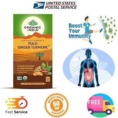 Bolsa de té orgánica India Tulsi jengibre cúrcuma té 25, mejora la inmunidad, la digestión Foto 1 de 2
