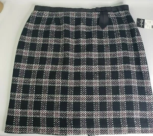 Damen Tweed Karo Rock von Requirements Petite Retro Glam Schwarz & Weiß Pink - Bild 1 von 12