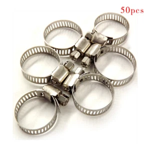 50Pcs Stainless Steel Adjustable Drive Hose Clamps Fuel Line Clip 3/8"-1/2" US - Picture 1 of 9