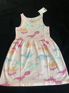 NWT H&M girls size 5T-6  tank dress colorful dinosaur print cotton 🦕#51 - Picture 1 of 8