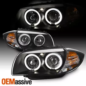 Fits 08-13 BMW E82 E88 1-Series Black Dual Halo Projector LED Headlights Lamps - Picture 1 of 6
