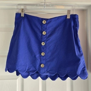 Lilly Pulitzer Blue Scallop Edge Kaylie Skort Size 4 Gold Buttons Cotton Blend - Picture 1 of 7