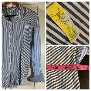 Free People Hemd gestreift Knopfleiste blau weiß langarm Relaxed Fit M - Bild 1 von 12