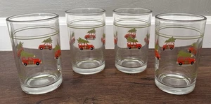 Pottery Barn 4er Set Holz Weihnachtsbaum LKW Gläser/Becher - Bild 1 von 3