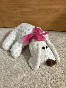 Handmade Vintage Chenille Bedspread White Pink Rosebud Morgan Jones Small Dog - Picture 1 of 2