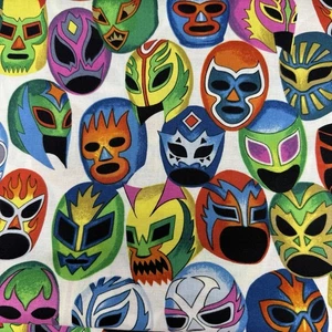2012 Alexander Henry Mascaras De Pelea Masks Natural Cotton Fabric 4 Yards Total - Picture 1 of 1