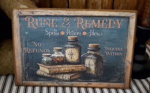 VINTAGE STEAMPUNK GOTHIC PRIMITIVE STYLE HALLOWEEN APOTHECARY POTIONS WOOD SIGN - Picture 1 of 9