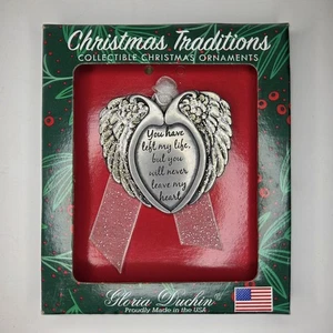 NEW GLORIA DUCHIN Memorial Wings Ornament Pewter - You Will Never Leave My Heart - Picture 1 of 5