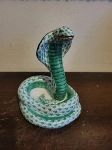Vintage Herend Hungary Porcelain Fishnet Figurine Cobra Snake Green - Picture 1 of 8