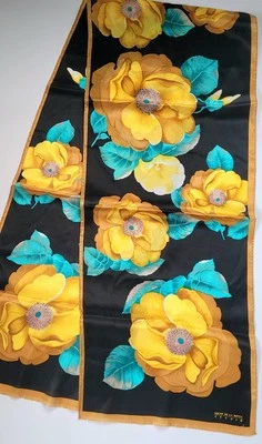 Bufanda Floral Vintage Oscar de la Renta Studio Seda Larga 50"x10" Amarillo Turquesa Foto 1 de 4