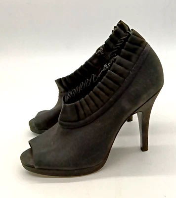 Botines Nina New York Negros Edina Nylon Punta Abierta Tacones Altos Talla 7M Foto 1 de 4
