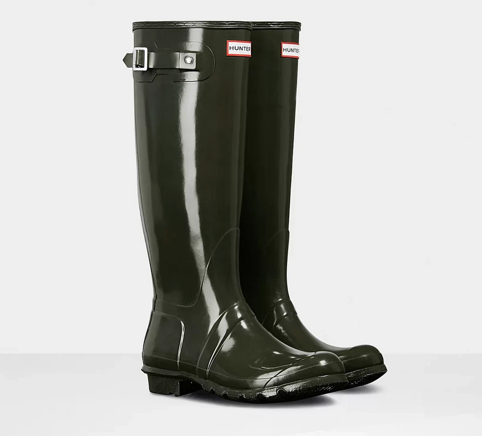 NUEVAS Botas Hunter Para Mujer Original Brillo Botas de Lluvia - Oliva Oscuro Foto 1 de 1