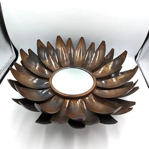 Restoration Hardware RH Carrow Oiled Bronze Metal Flower Mirror Lotus 16" Rustic - Picture 1 of 7