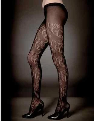 ANN SUMMERS Black Reversed Floral TIGHTS Black Sizes S/M @BRAND NEW@ BNWT - Image 1 of 2