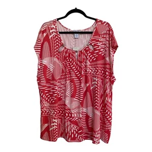 Carmen Marc Valvo Cap Sleeve Shirt Top 3X Bead Embellished Neckline Coral NWT - Picture 1 of 4