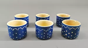 99845636 Bürgel 6 x Eierbecher blau-weiß Engobe Malerei H4cm Thüringen - Bild 1 von 4