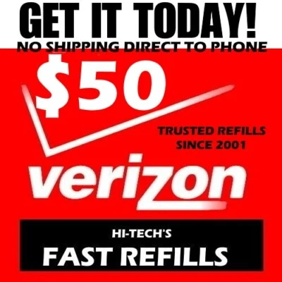 $50 VERIZON PREPAID REFILL 💥 DIRECT TO PHONE 💥ONLINE REFILL ✅ GET IT TODAY! - Image 1 of 4