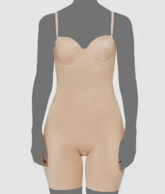 $147 Spanx Womens Beige Convertible Strapless Cupped Mid-Thigh Bodysuit Size M - Image 1 of 3