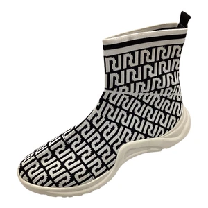 River Island Womens Girls Black White Textile Sock Hi Top Trainers Size 3 Used - Picture 1 of 12