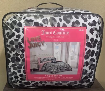 Juego de cama edredón, fundas, juego de sábanas, almohada Juicy Couture con estampado de leopardo 8 piezas KING Foto 1 de 4