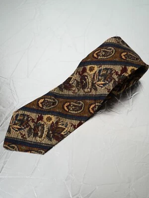 Vintage KENZO HOMME Silk Tie Made in Italy 80s/90s Paisley Floral Brown Blue - Image 1 of 4