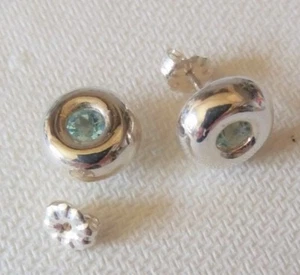 Sterling Silver Earrings set with Blue Topaz, Designer Polished Round, 4mm Stone - Picture 1 of 3