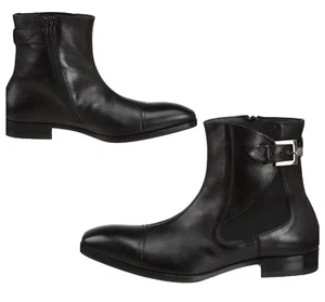 EUC $529 Mezlan Pincourt Black Tumbled Calf Leather Tapered Toe Ankle Boots 11M - Picture 1 of 21