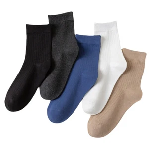 5 Pairs Men Solid Color Cotton Mid Calf Socked High Elastic Casual In Tube Socks - Picture 1 of 13
