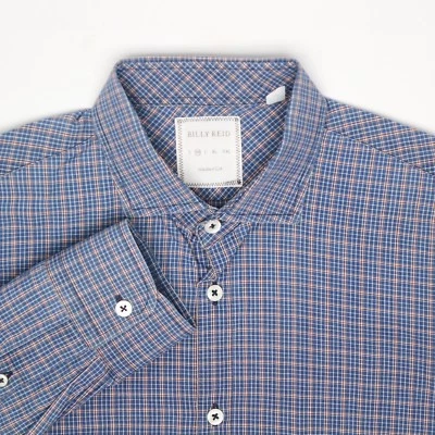 Camisa de vestir Billy Reid para hombre M azul a cuadros botones cuello delantero extendido  Foto 1 de 3