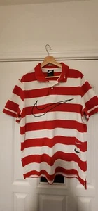 Nike Swoosh Polo Shirt Mens large red/White Striped Tennis Sportswear Collared - Picture 1 of 4