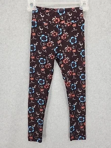 NEW LuLaRoe Kids Leggings Brown/Blue Floral Pattern  S/M - Picture 1 of 6