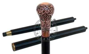 Antique Brass Designer Knob Handle Victorian Cane Vintage Wooden Walking Stick - Picture 1 of 6